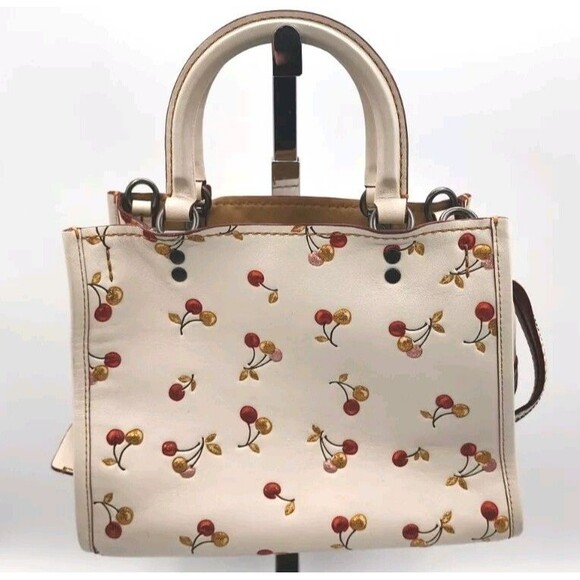 Coach Rogue 25 in Glitter Multi Cherries Print Chalk And Red Leather Bag 21636 - Picture 2 of 8